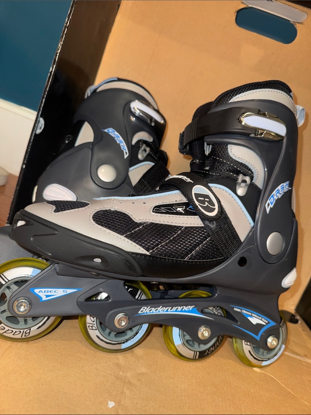 Bladerunner Kids Adjustable Inline Skates - Black, gray, and blue